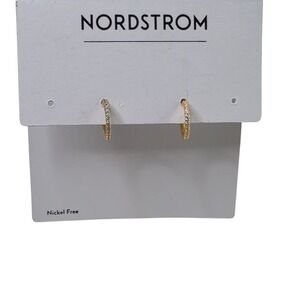 Nordstrom‎ Gold Tone Hoop Earrings with Pave Crystals Nickel Free